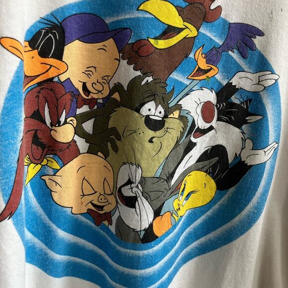 Vintage White Tee Looney Tunes Graphic Front Back ACME Men’s XL - Picture 2 of 7